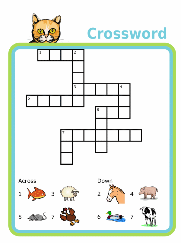 Crossword puzzle with picture clues for kids