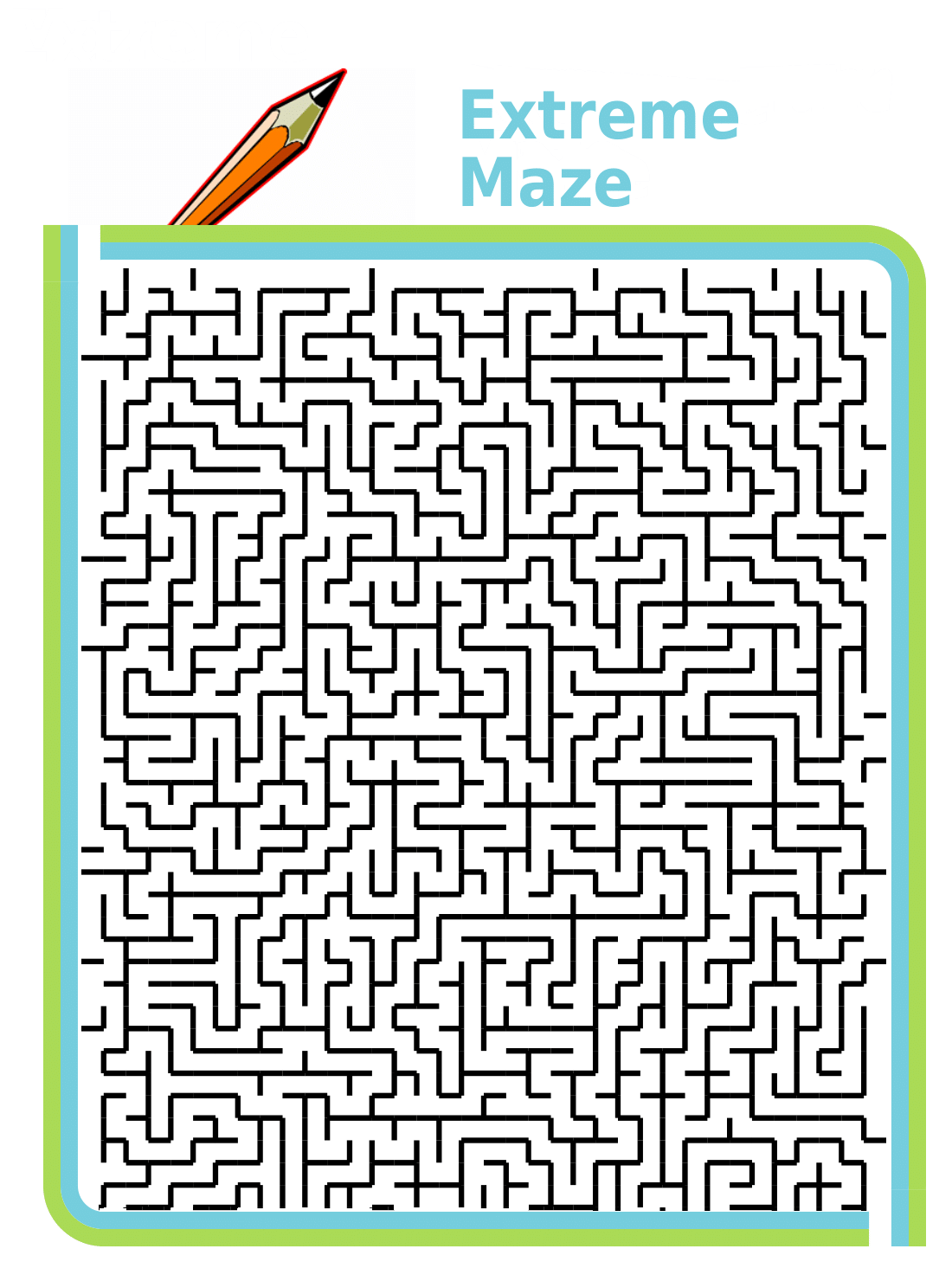 Printable half-sheet maze, difficulty: extreme