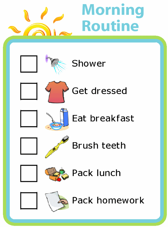 Morning routine picture checklist for kids