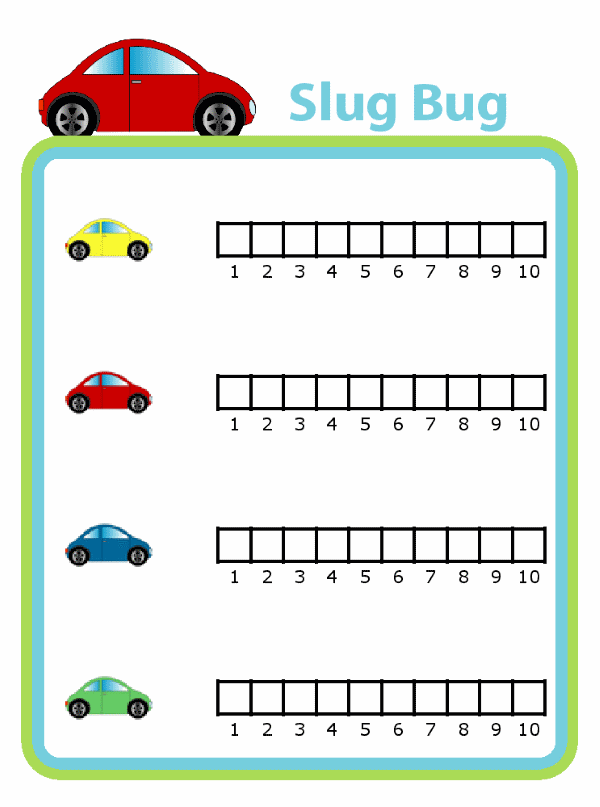 Slug bug game with simple graphing for kids
