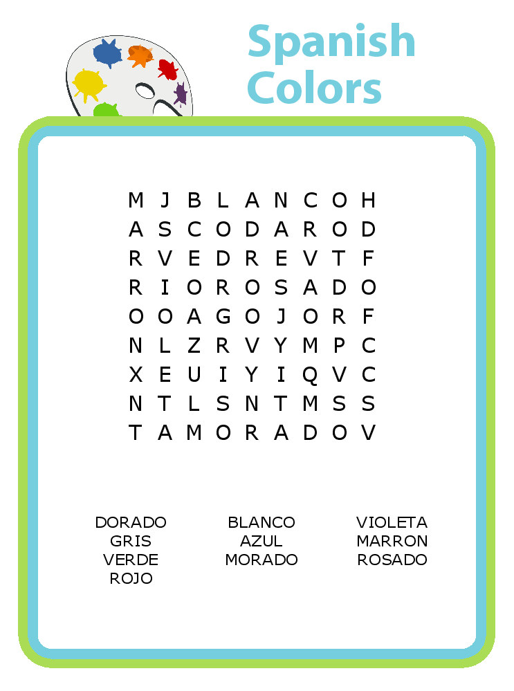Grocery word search puzzle 9x9 - colors in spanish