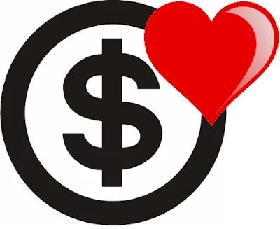 Dollar sign superimposed by red heart