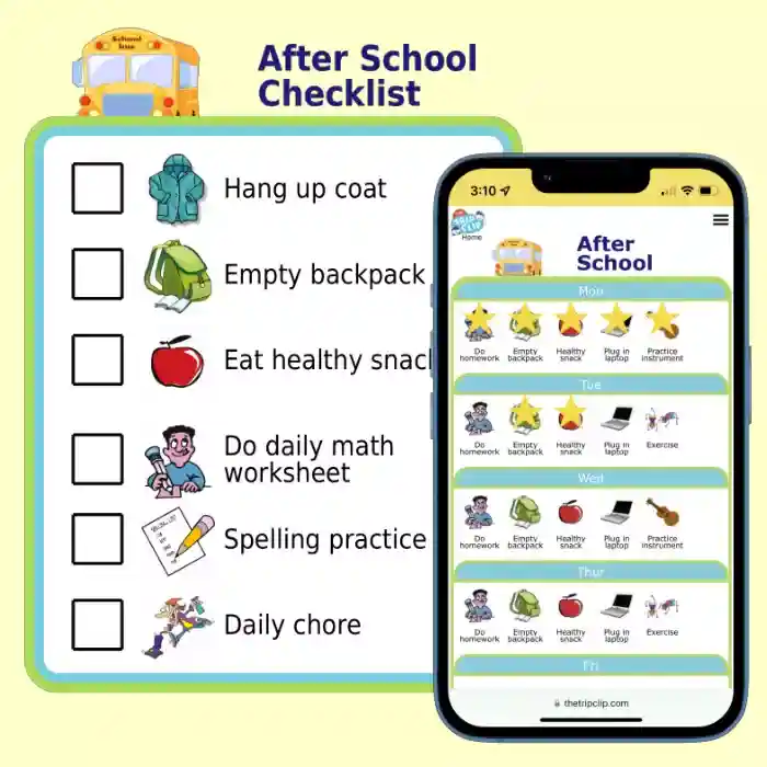 Printable picture afterschool checklist overlaid by picture list on iPhone
