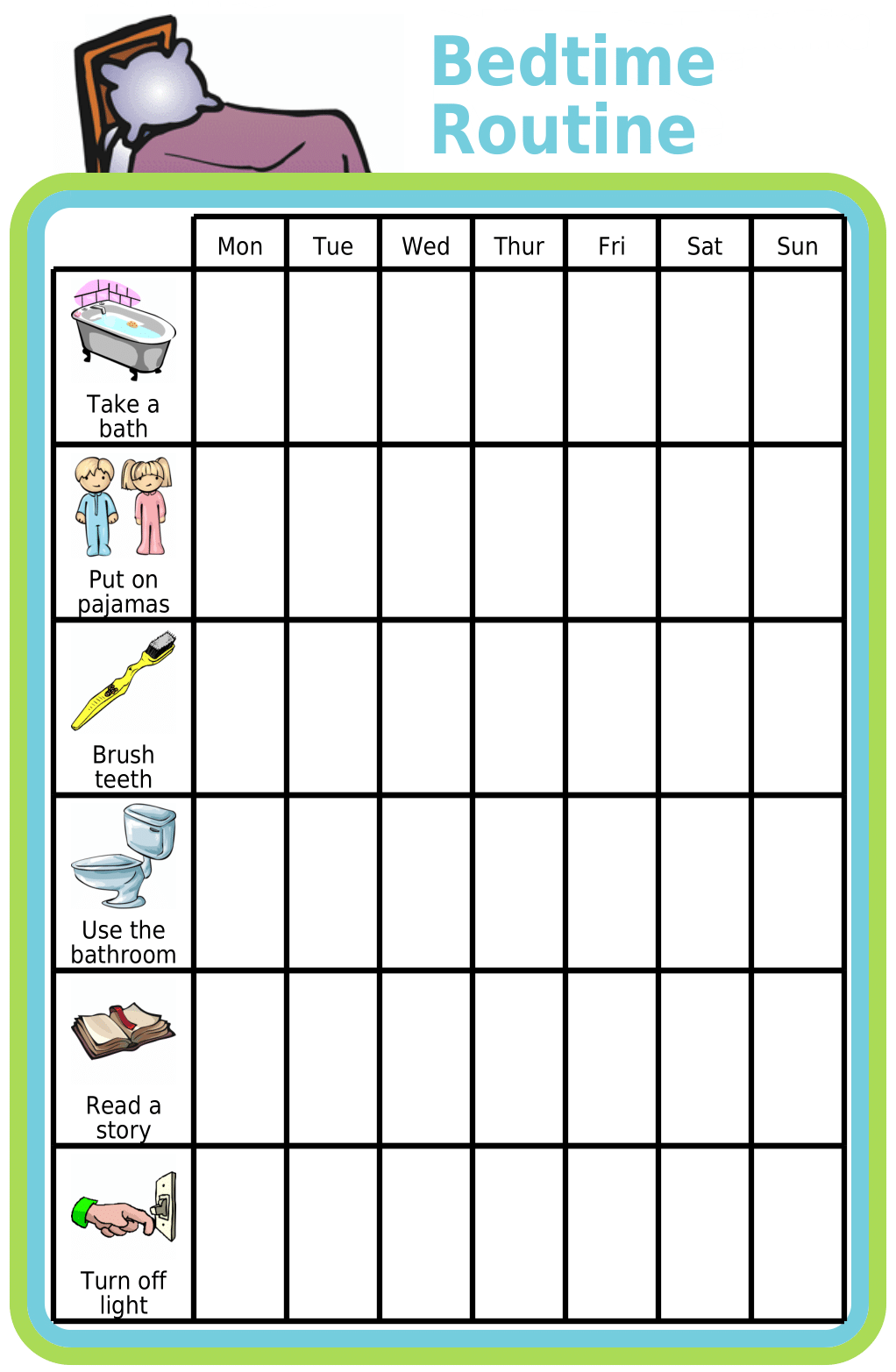 Bedtme routine picture checklist for kids