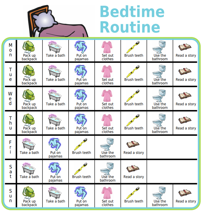 Bedtime routine picture checklist for kids