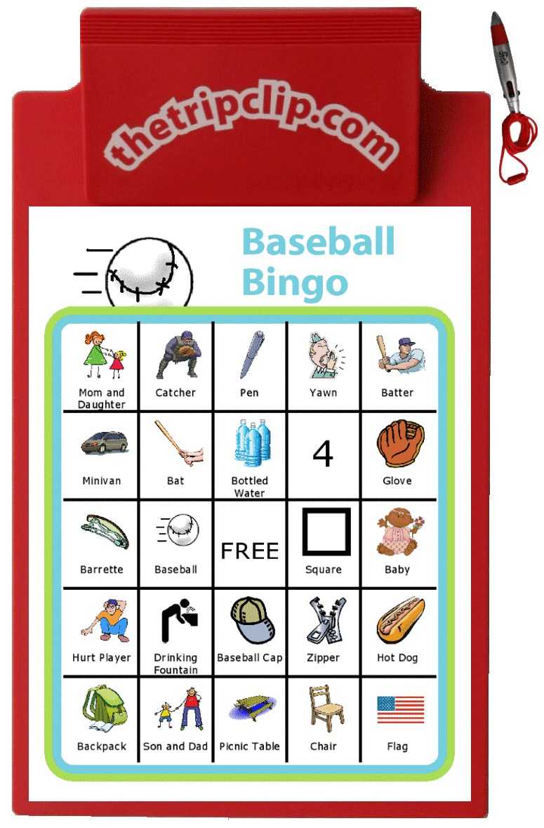 Bingo board with baseball at the top and titled Baseball Bingo