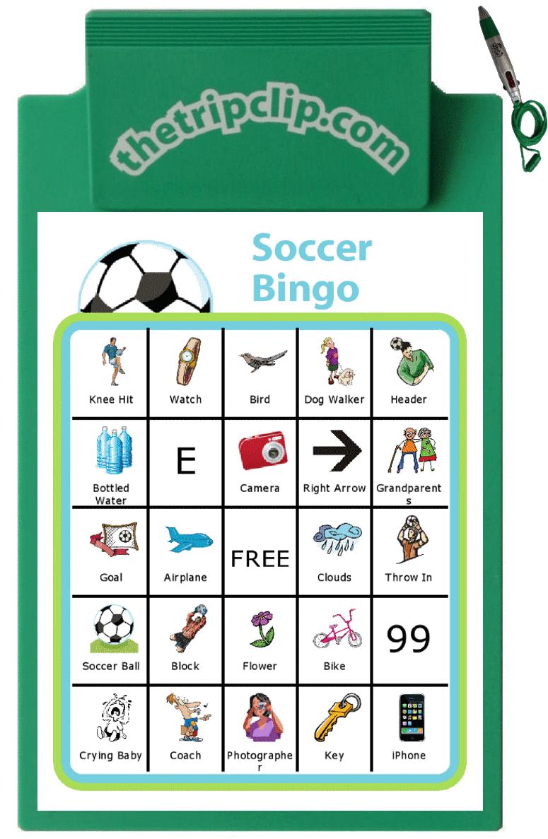 Bingo board with soccer ball at the top and titled Soccer Bingo