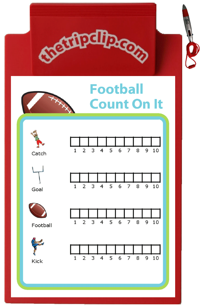 Chart for counting catches, goals, footballs and kicks at a football game