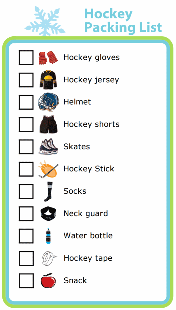 Picture checklist for making hockey packing list