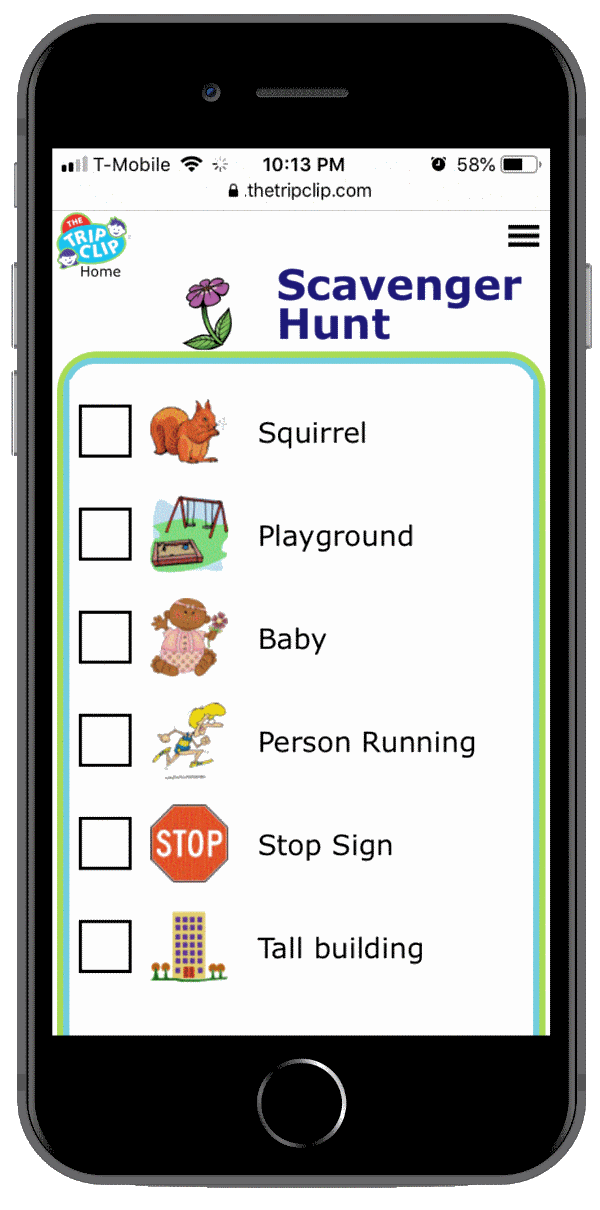 Picture checklists things for kids to find on walking scavenger hunt