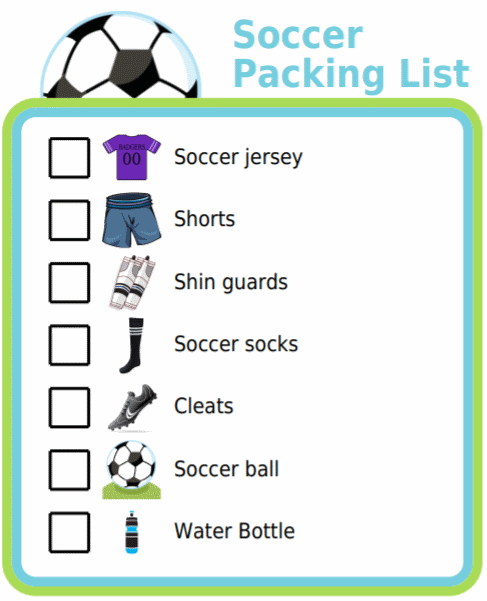 Picture checklist for making a soccer packing list