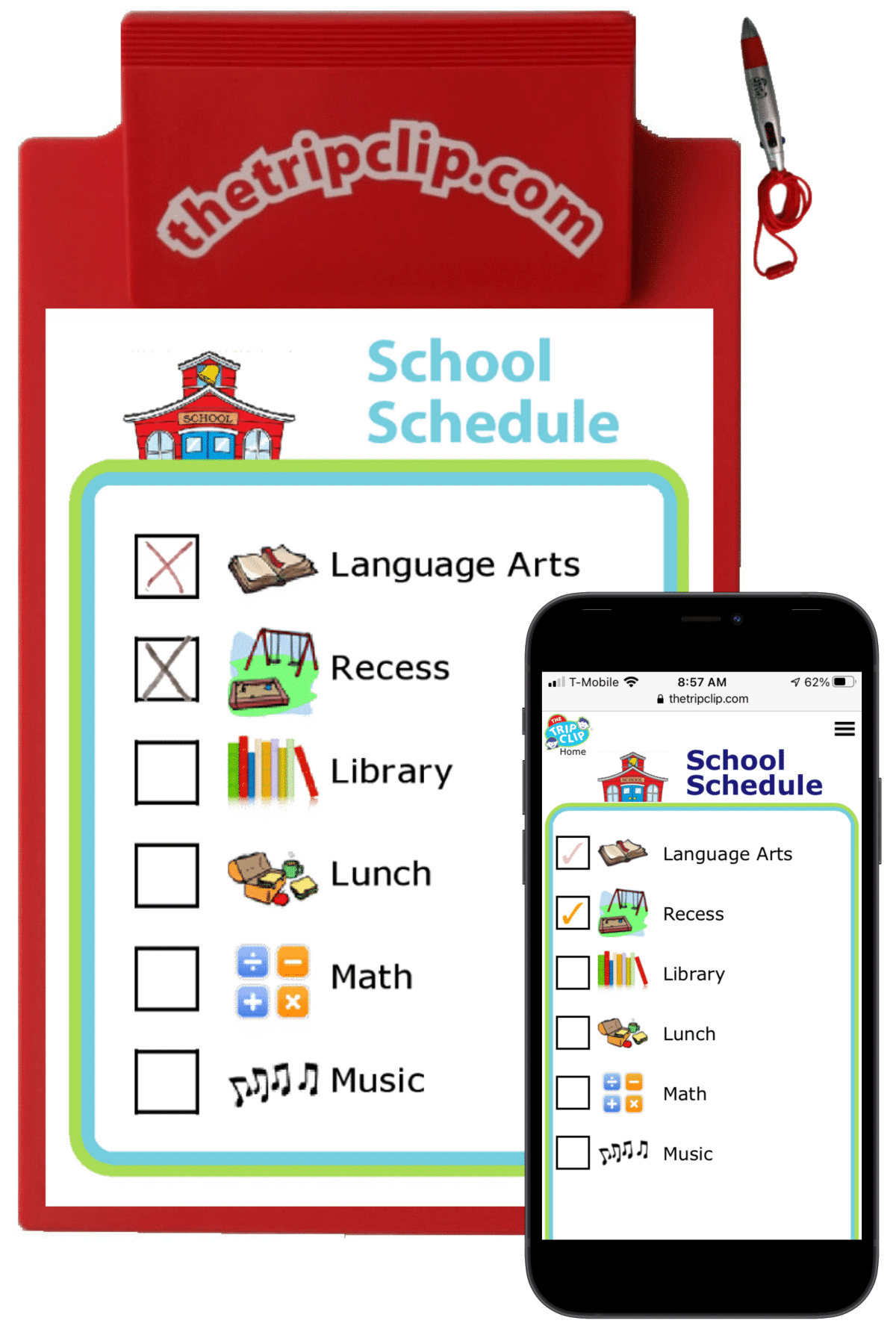 Picture checklist of a school schedule for kids
