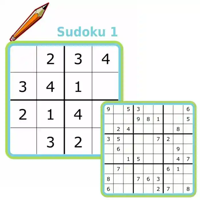 4x4, 6x6, and 9x9 sudoku puzzles for kids