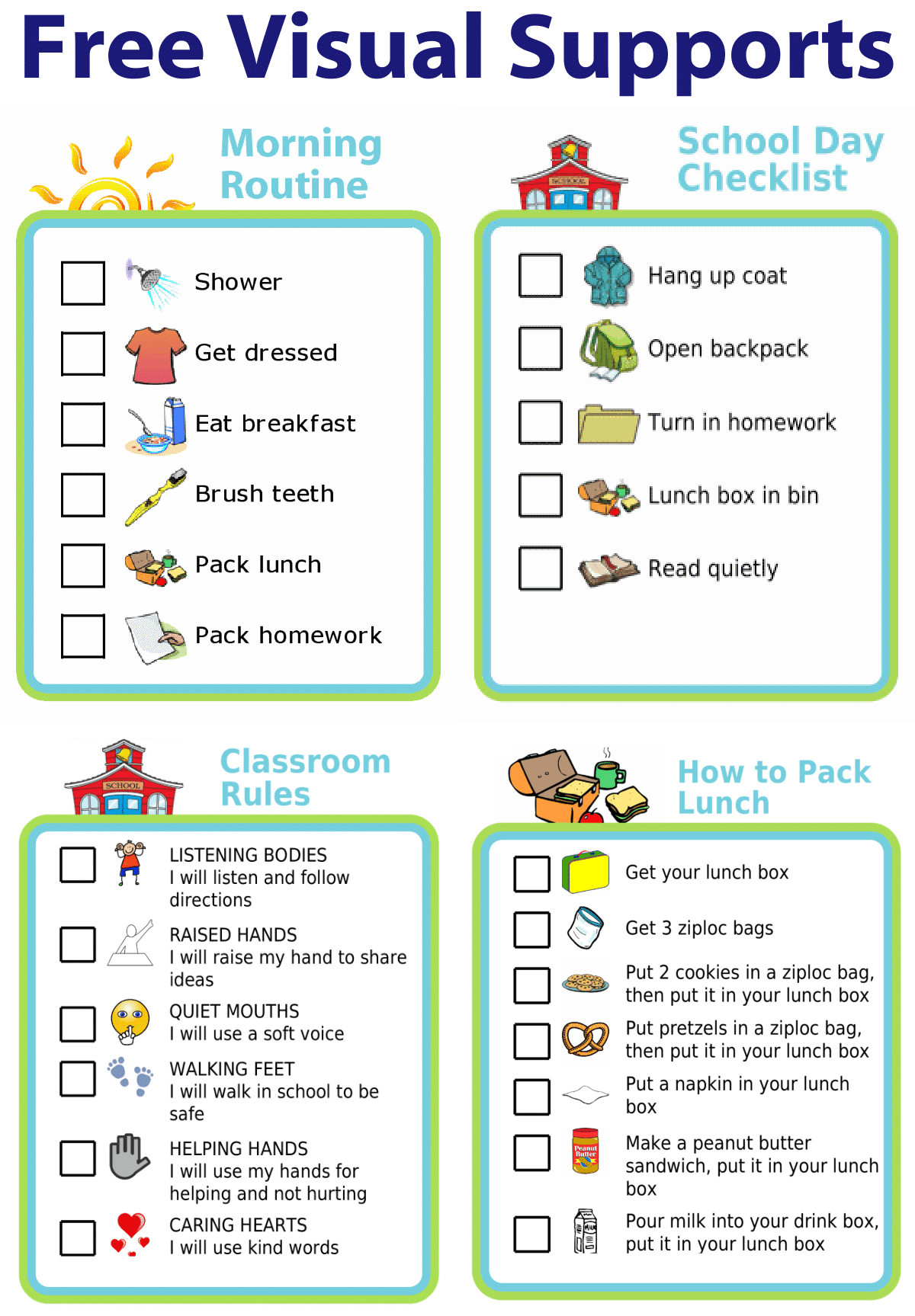 Make your own special needs checklists - how to shower, school schedule, morning routine, birthday party