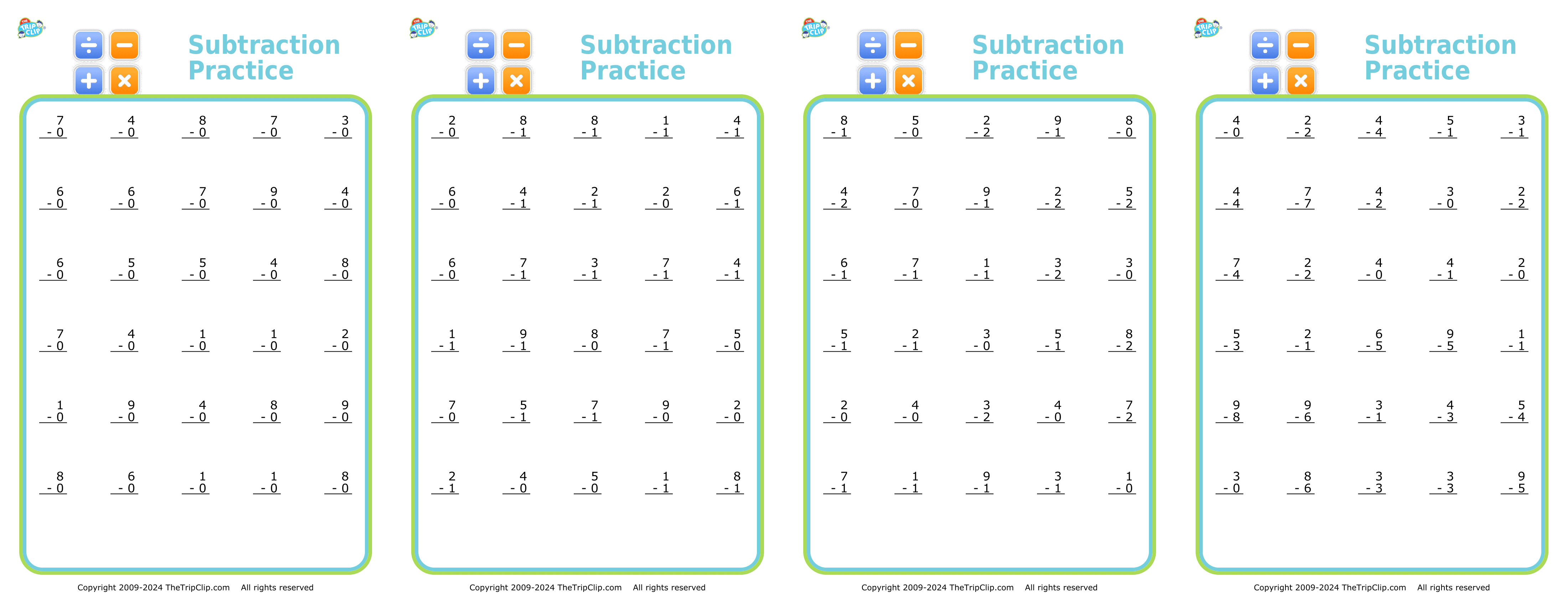 Math: 1-Digit Subtraction (PDF)
