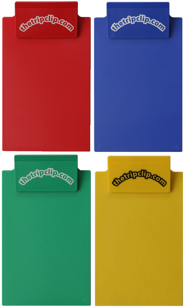 4 kid-sized clipboards: red, blue, green, yellow