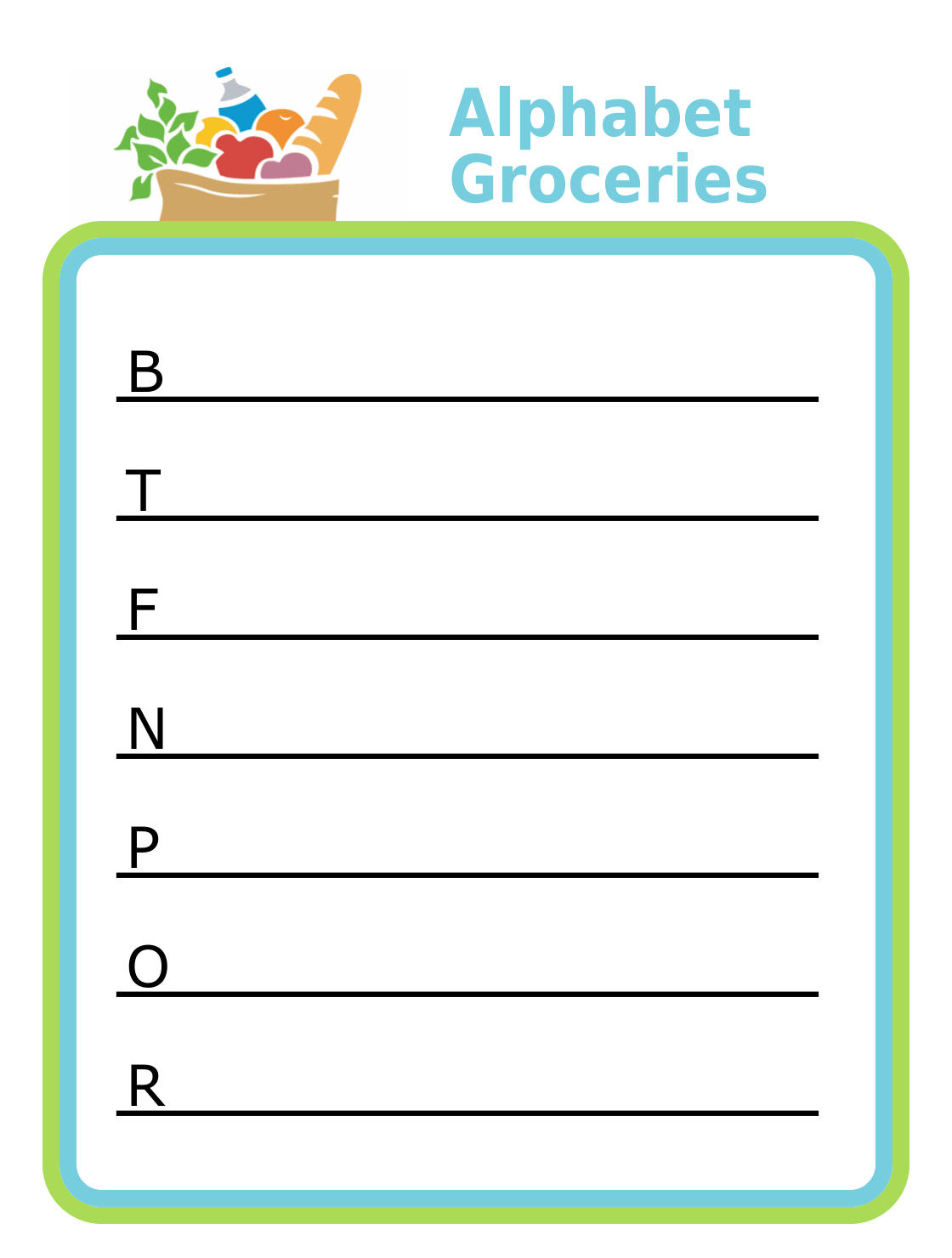 Alphabet Game: Blank lines with a capital letter at the beginning of each.
