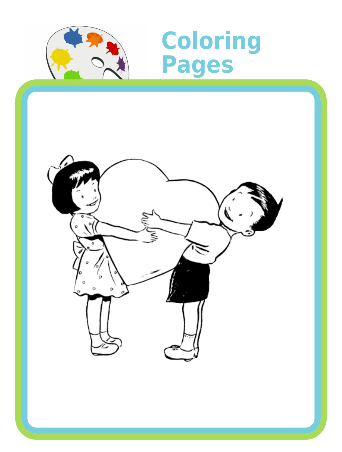 Black and white image of a boy and girl holding a big heart between them