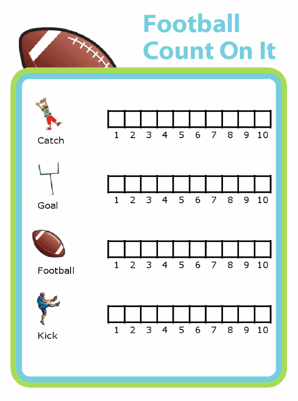 Chart for counting catches, goals, footballs and kicks at a football game