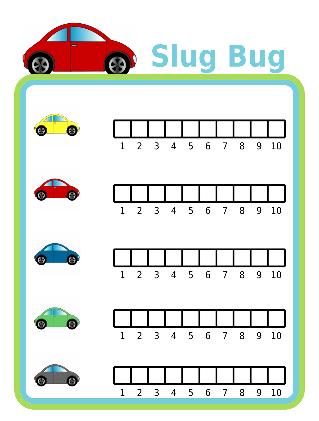 Slug bug game with simple graphing for kids