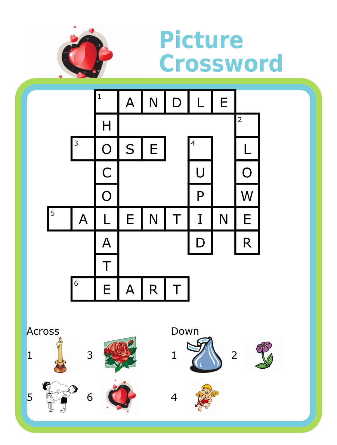Crossword puzzle with picture clues for kids