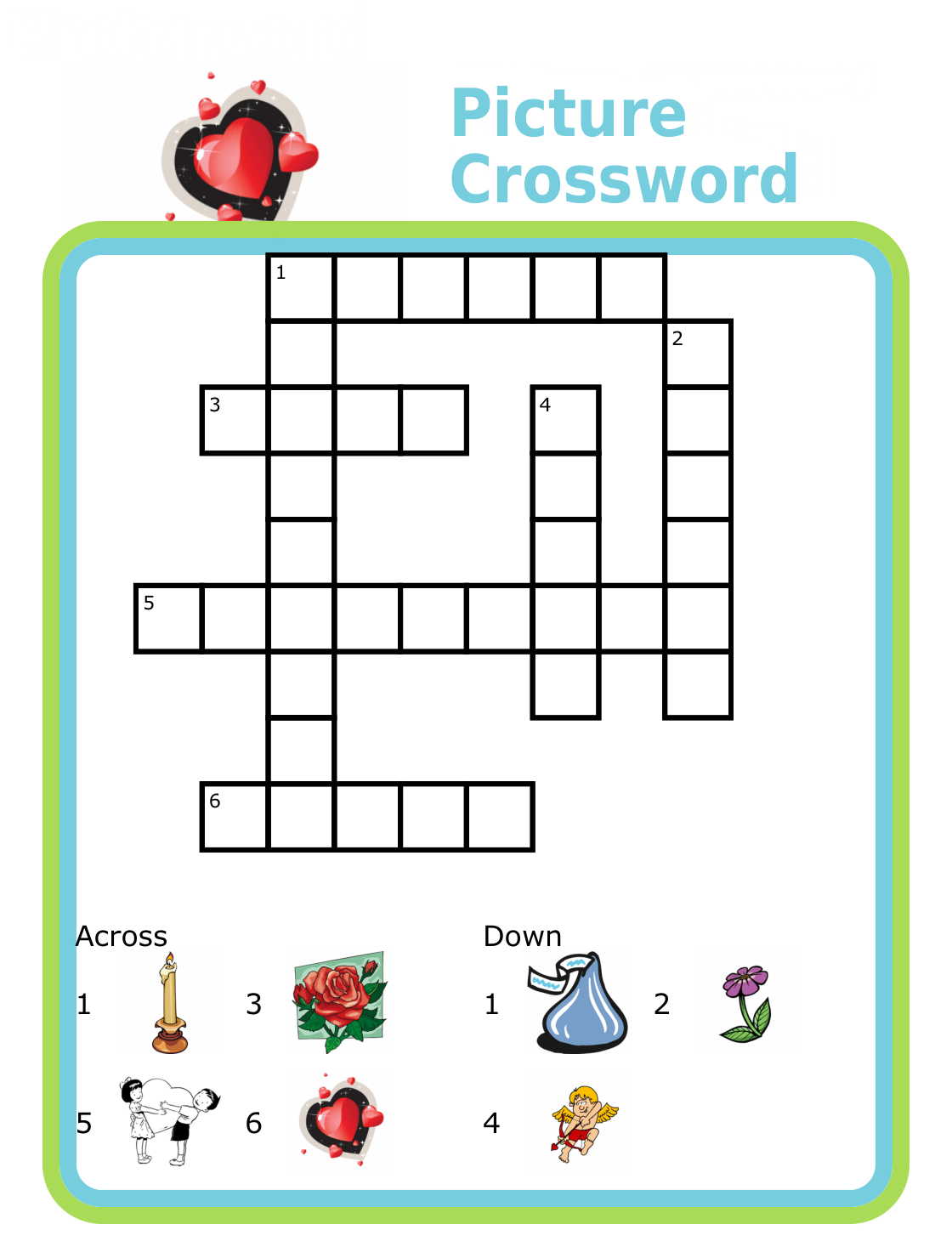 Crossword puzzle with picture clues for kids