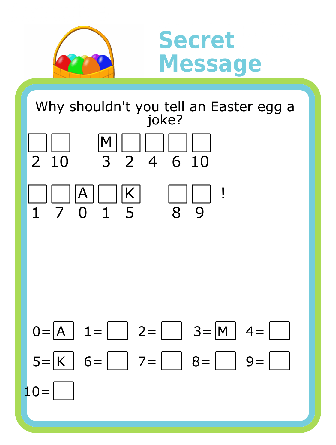 Secret message puzzle with an Easter joke
