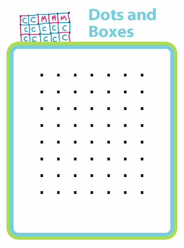 Dots and Boxes game showing 8x8 grid of dots