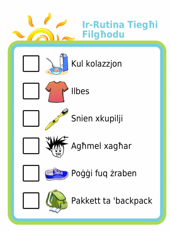 Morning routine picture checklist for kids in maltese
