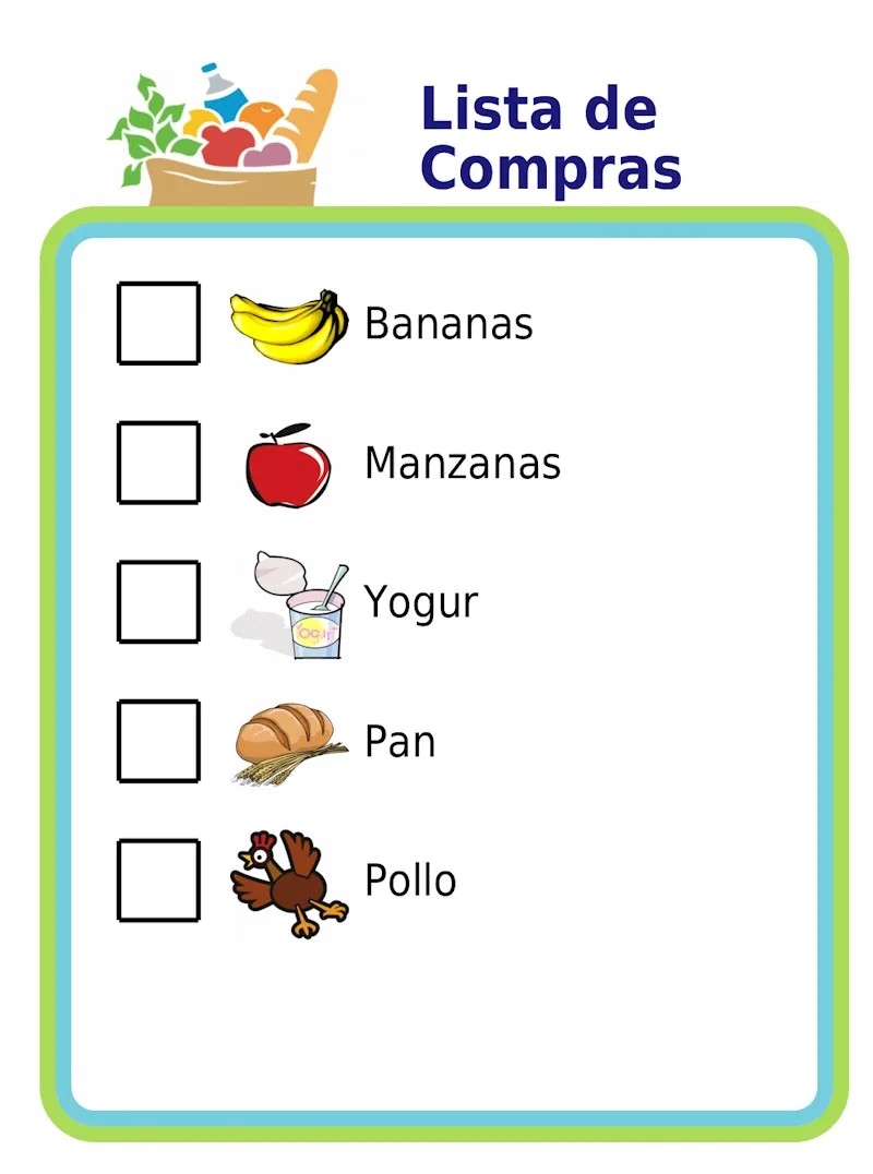 Lista de Compras picture checklist in spanish for grocery shopping