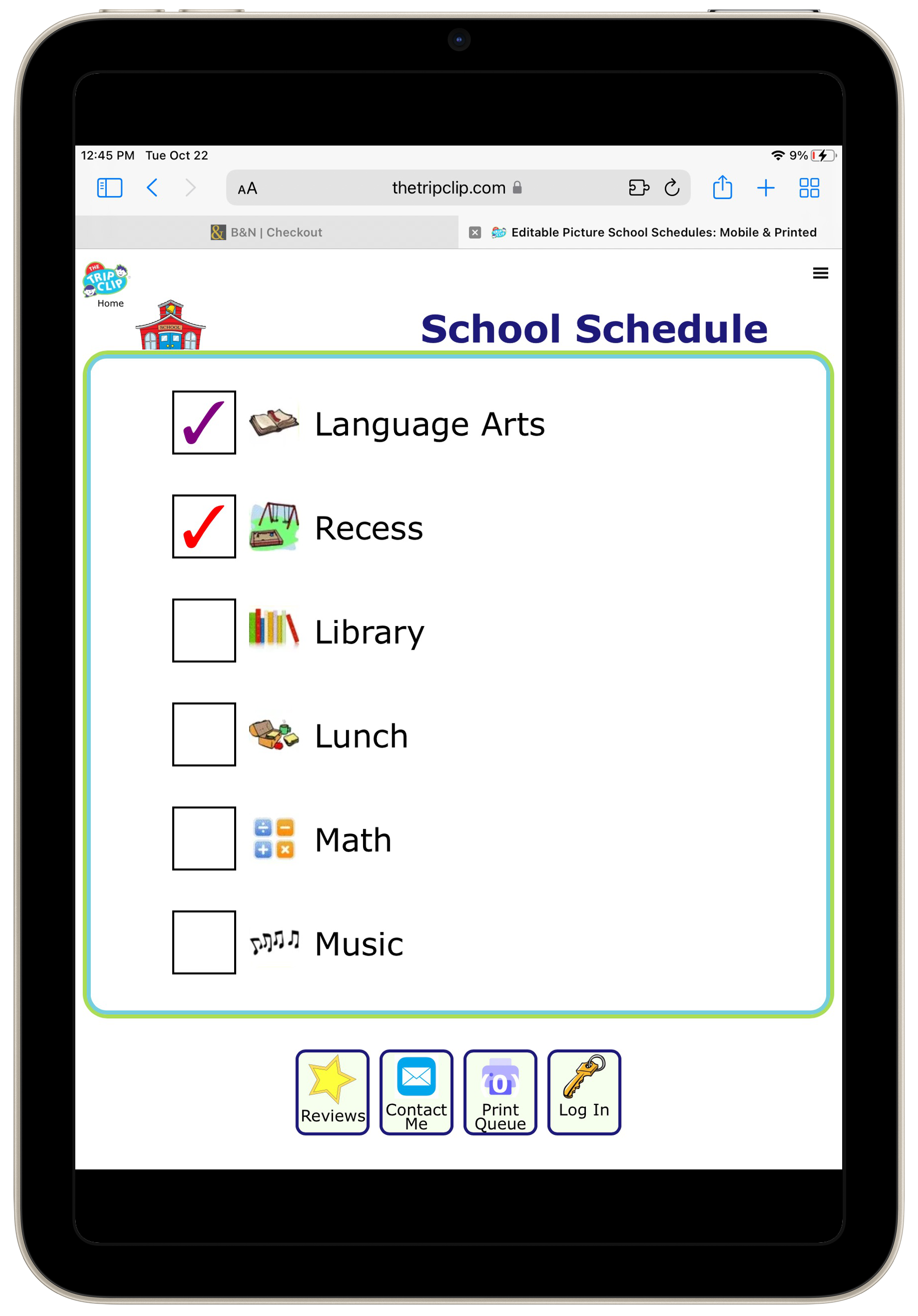 Picture checklist of a school schedule for kids, printed and on phone