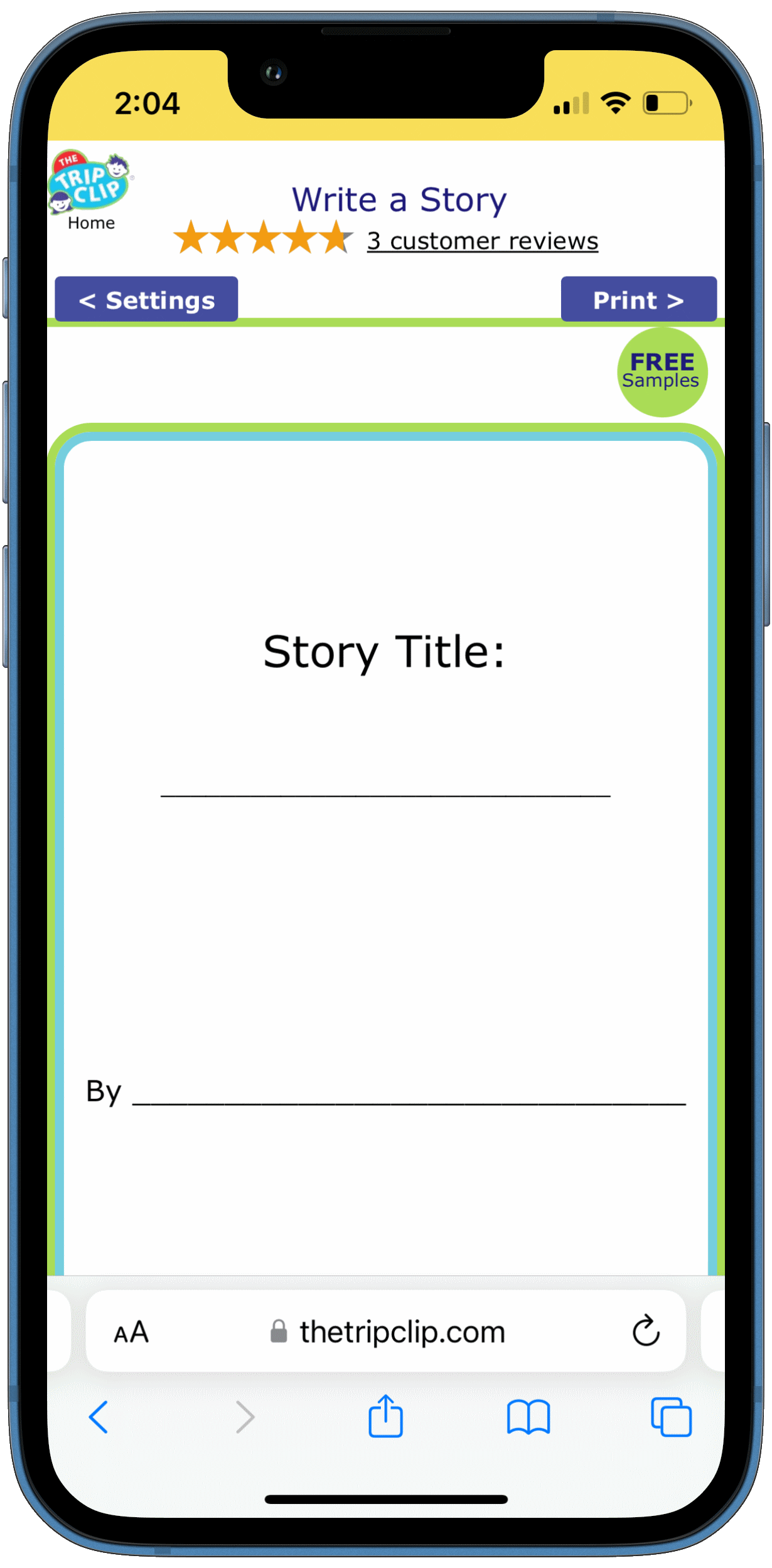 Story template for kids with space for picture and words