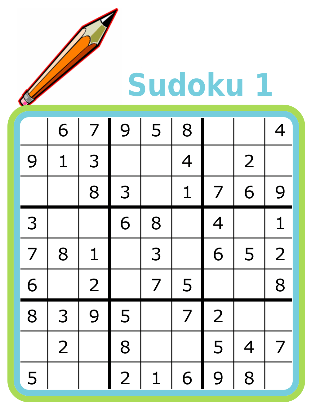 9x9 sudoku puzzle for kids