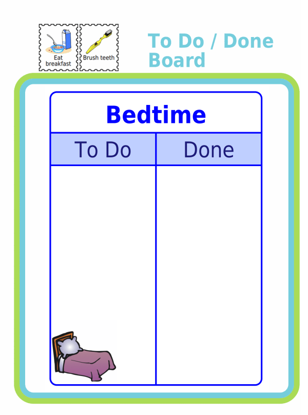 White To Do / Done Board with Logan in rainbow colors