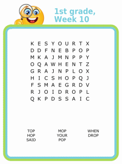 First grade spelling word search puzzle for kids