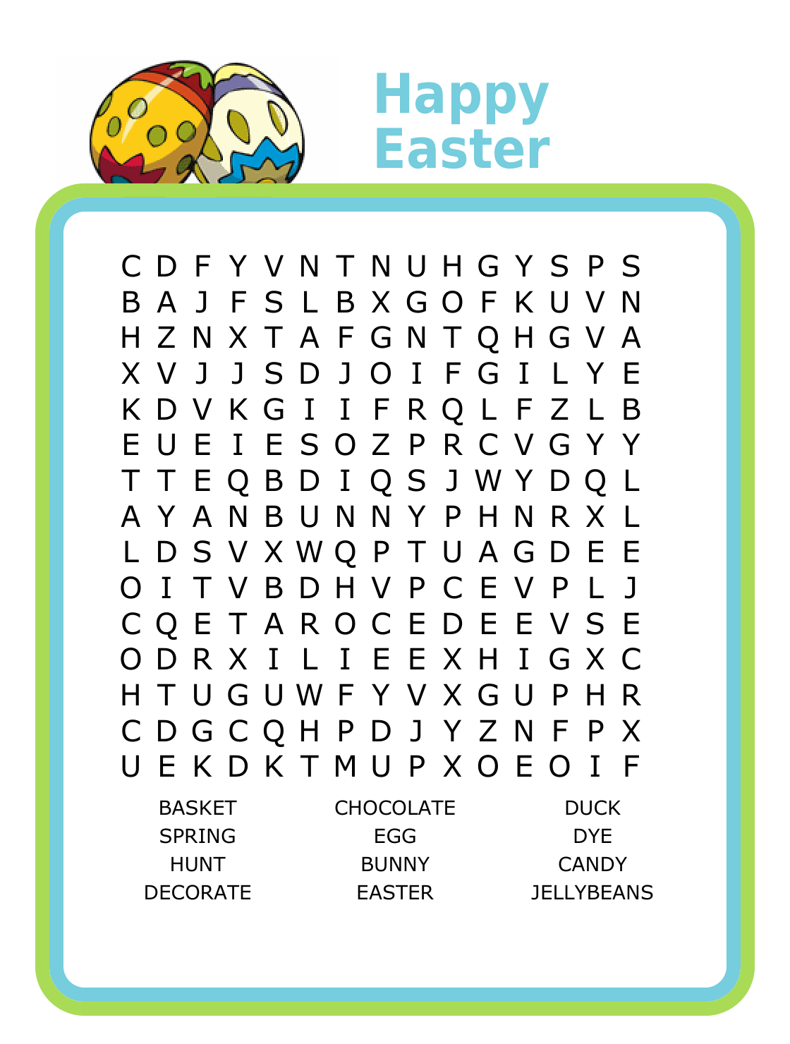 15x15 Easter word search puzzle