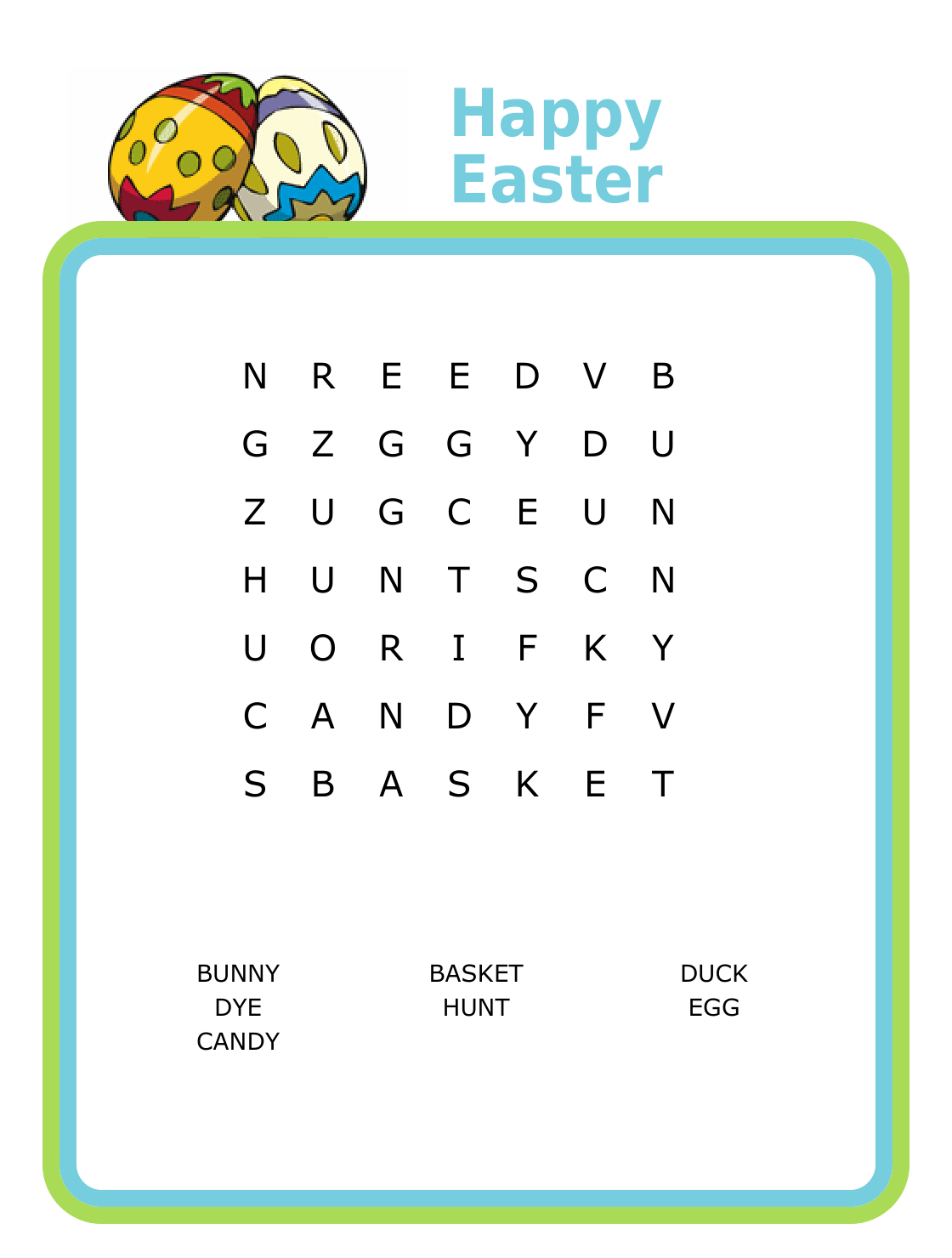 7x7 Easter word search puzzle