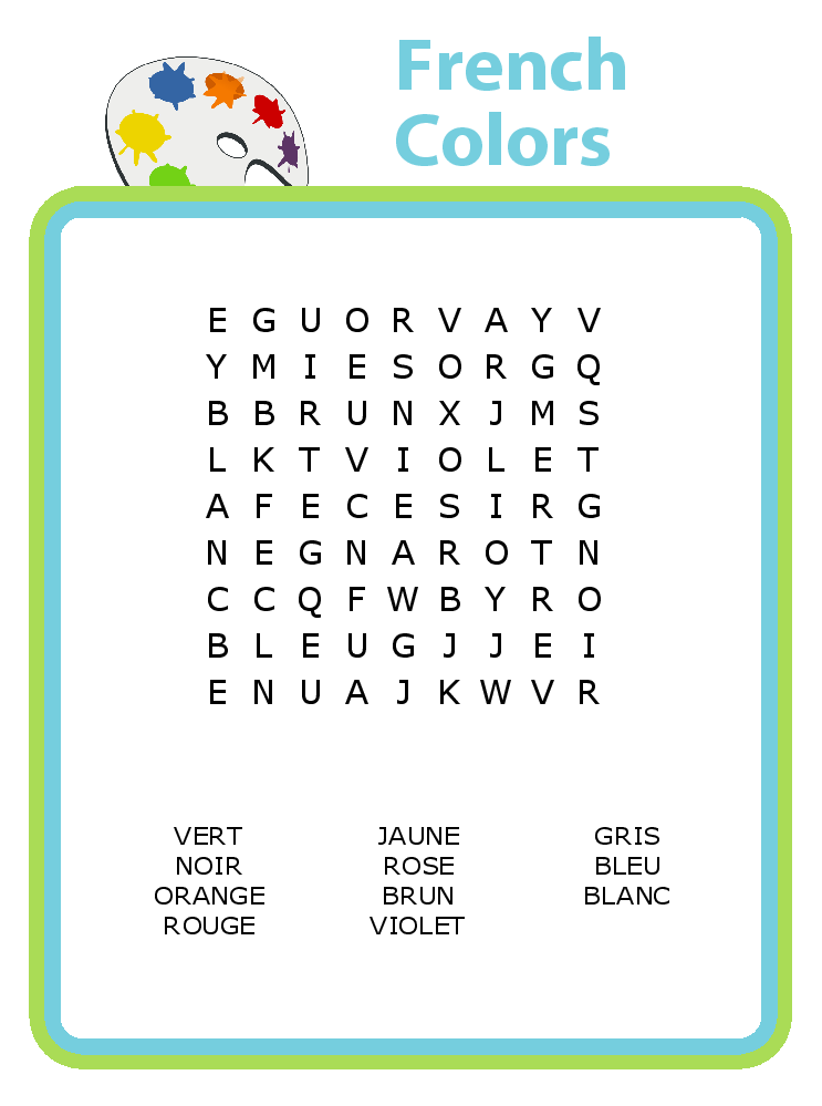 Grocery word search puzzle 9x9 - colors in french
