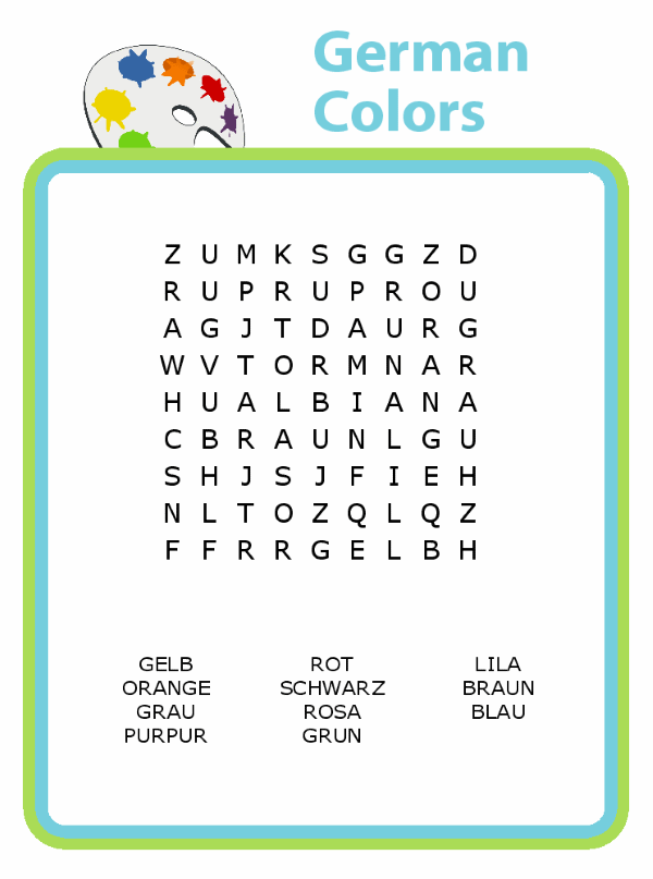 Grocery word search puzzle 9x9 - colors in gernman