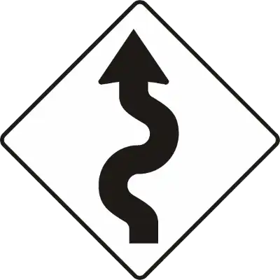 Road sign showing curvy road