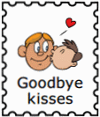 Small stamp with son kissing dad labeled Goodbye kisses
