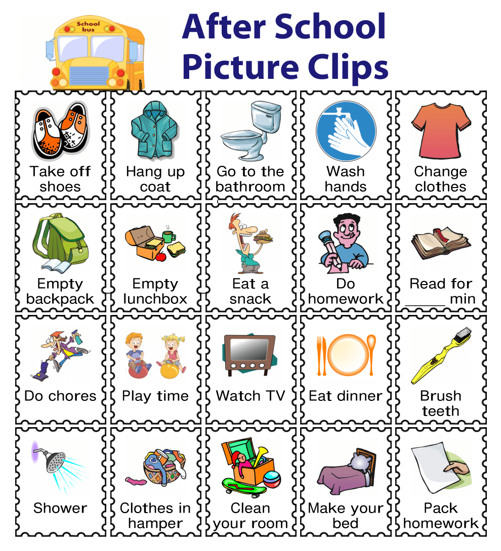 20 after school routine picture clips for kids