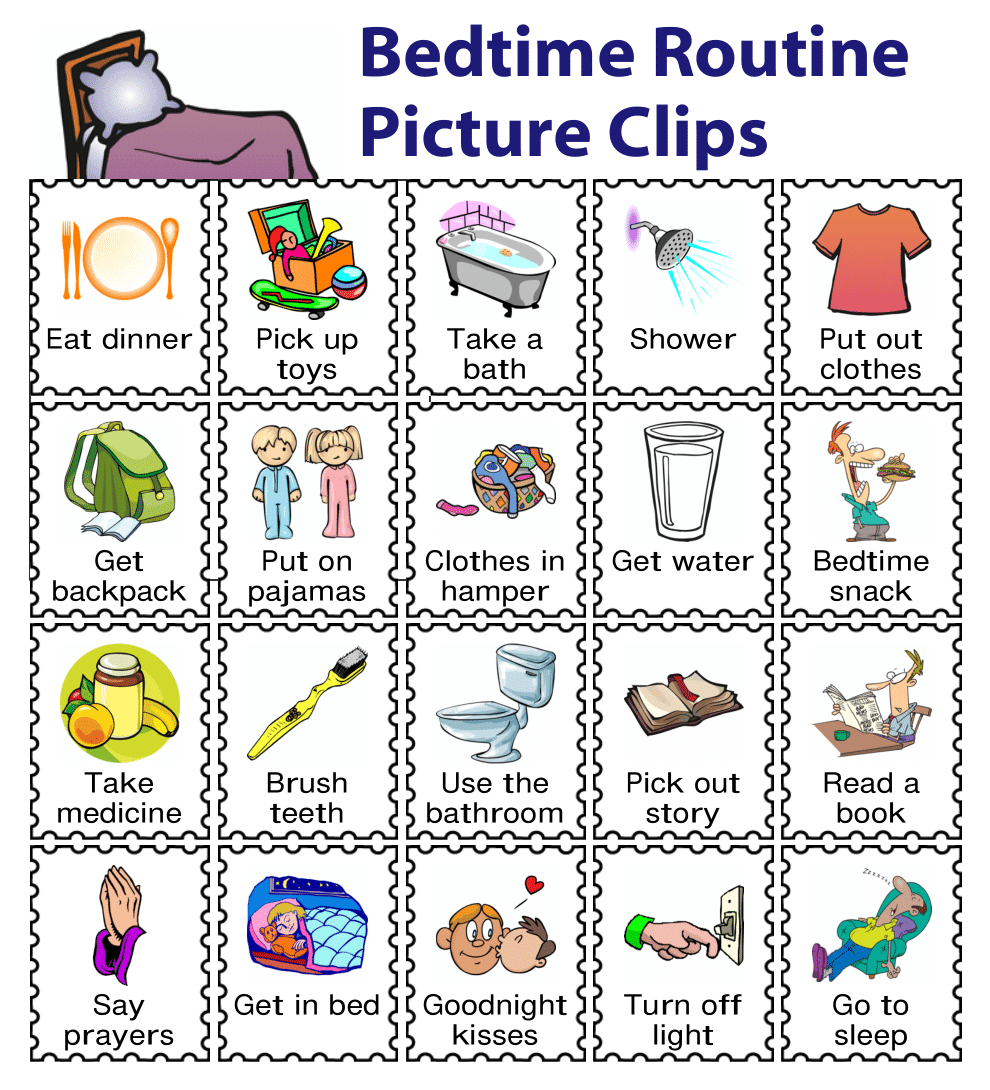 20 bedtime routine picture clips for kids
