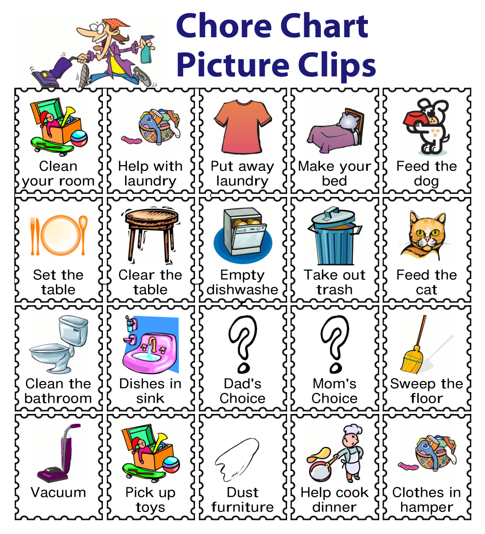20 laminated chores picture clips with hook & loop circles