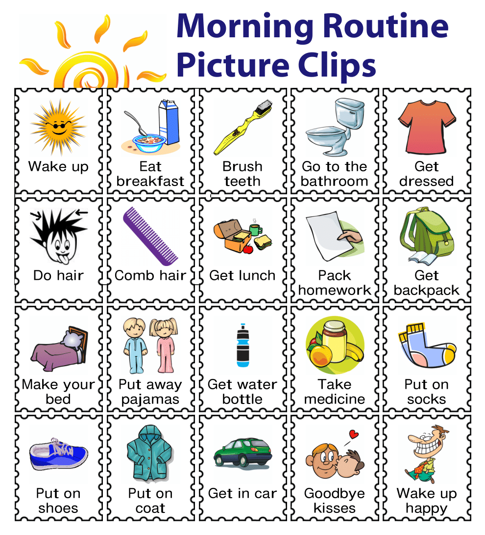 20 morning routine picture clips for kids