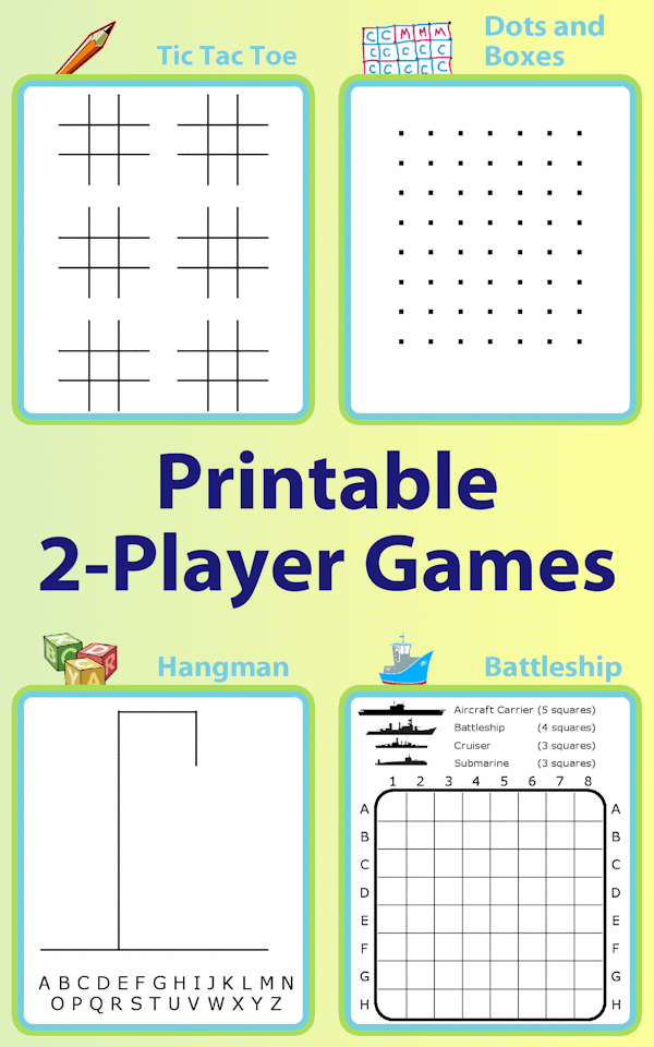 Four games: hangman, tic tac toe, battleship, dots and boxes