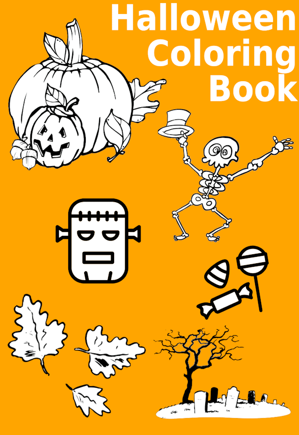 Halloween coloring book with 19 themed pictures