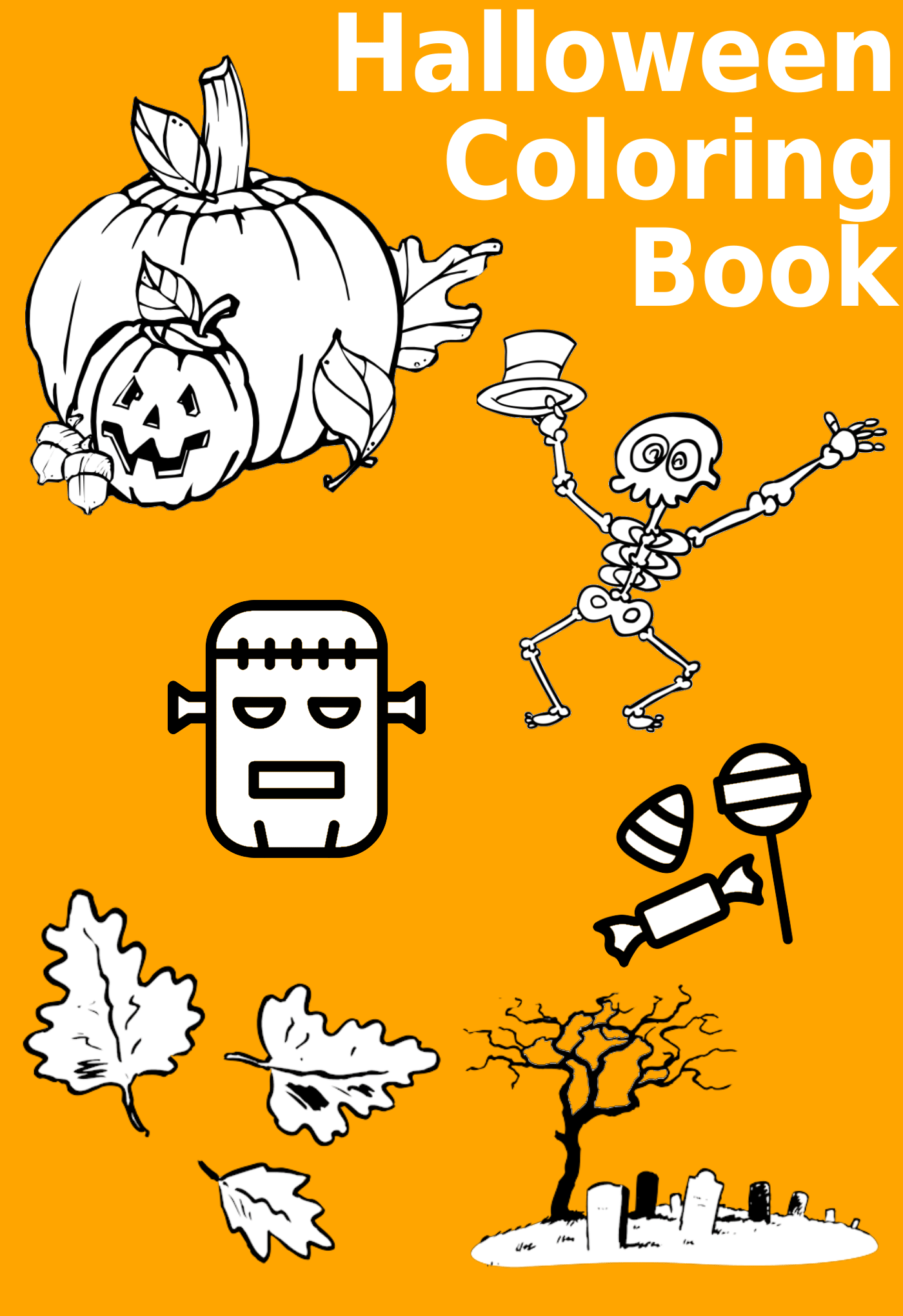 Halloween coloring book with 19 themed pictures