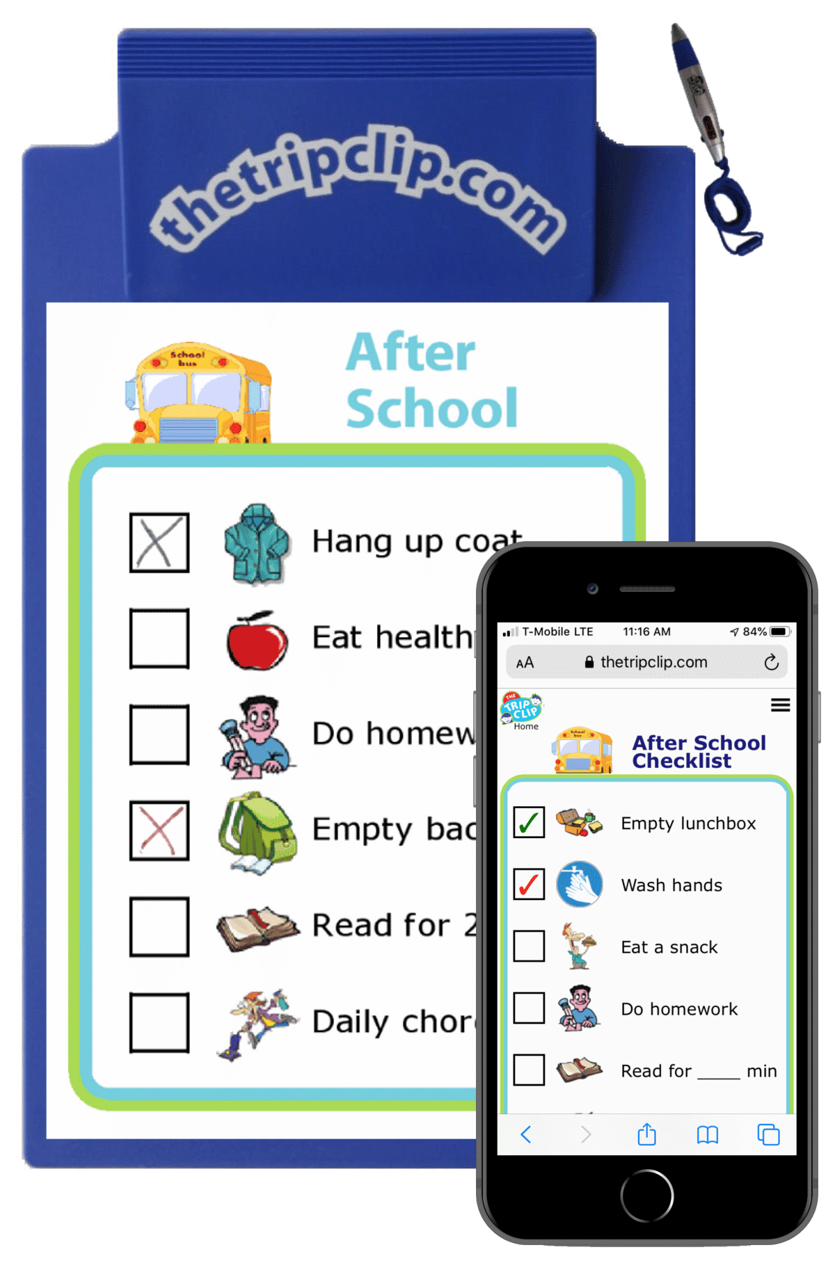 Picture checklist with clipart showing a daily after school checklist for kids