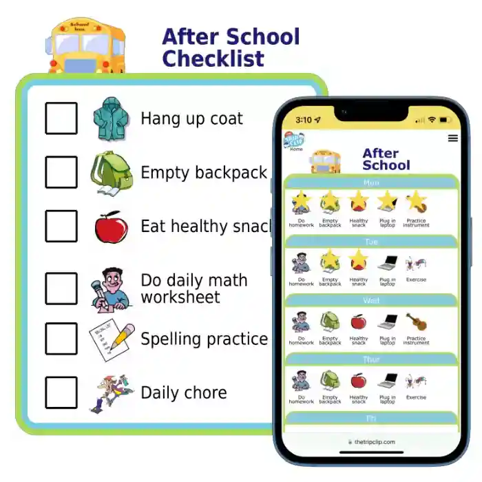 Printable picture afterschool checklist overlayed by picture checklist on an iPhone